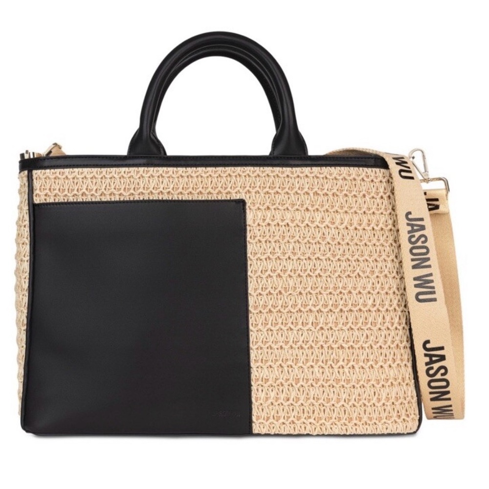 Jason Wu Black and Cream XL Straw Satchel bag Excellent